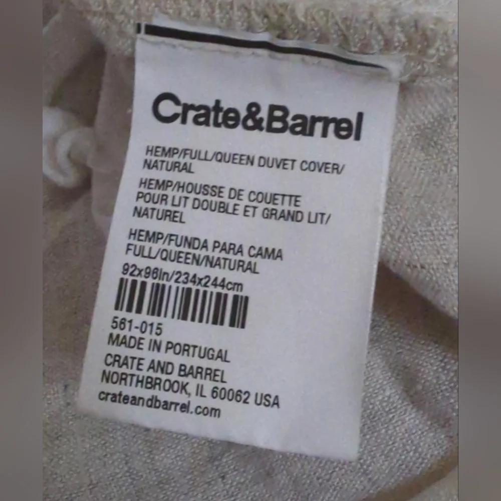 Crate and Barrel • Full/Queen Duvet Cover | Natural Hemp Fiber